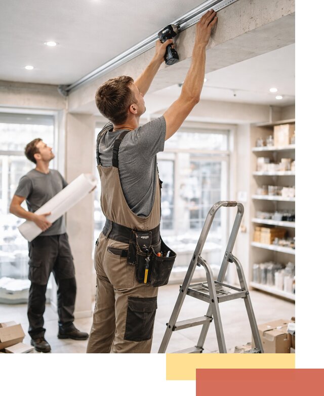 Монтаж натяжных потолков в магазине в Апшеронске