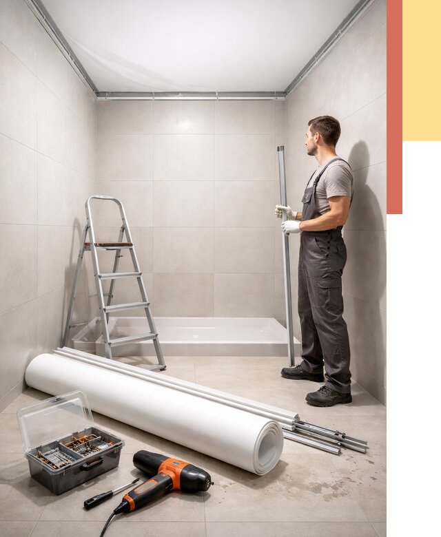 Монтаж натяжного потолка в санузле в Апшеронске от 1896 руб. — ОТДЕЛОЧНИК-Пшр