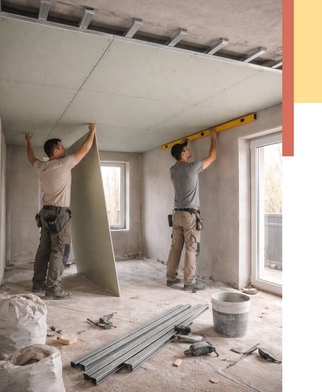 Одноуровневый потолок из гипсокартона в Апшеронске от 769 руб. — монтаж под ключ | ОТДЕЛОЧНИК-Пшр