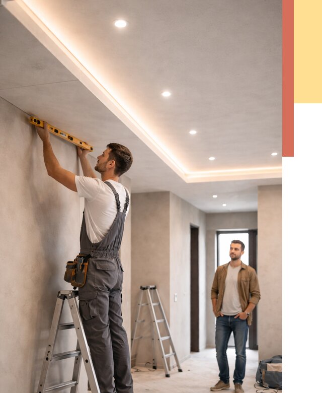 Потолок из гипсокартона с подсветкой в Апшеронске от 769 руб./м2 под ключ | ОТДЕЛОЧНИК-Пшр