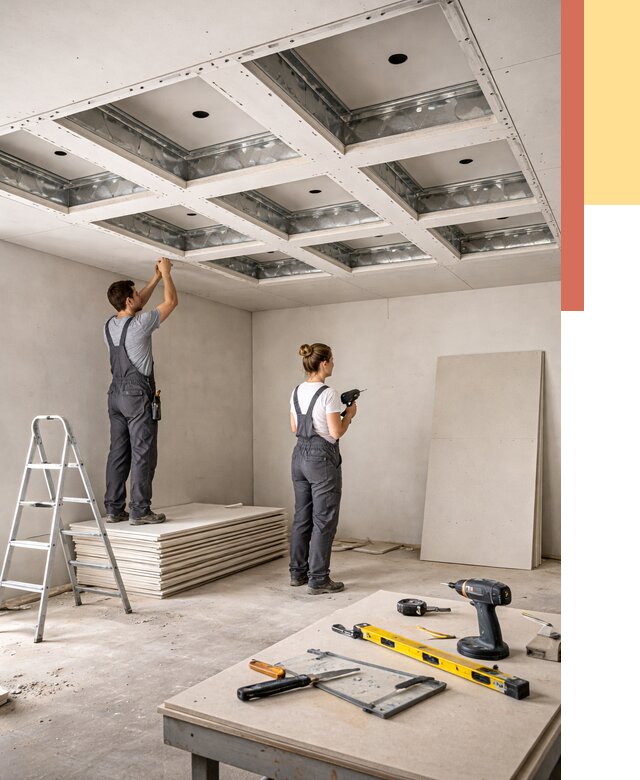 Кессонный потолок из гипсокартона в Апшеронске от 1896 руб. — монтаж и под ключ | ОТДЕЛОЧНИК-Пшр