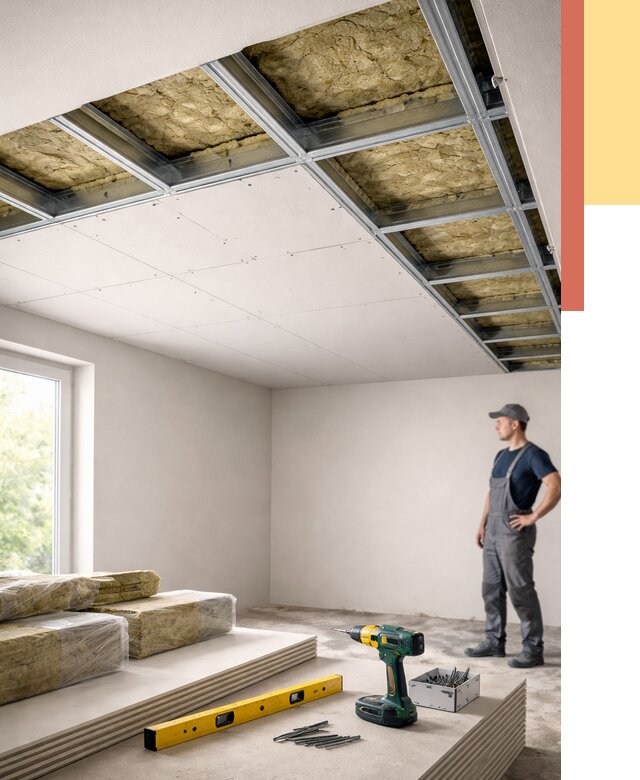 Звукоизоляция потолка ГКЛ в Апшеронске от 974 руб. — монтаж под ключ | ОТДЕЛОЧНИК-Пшр